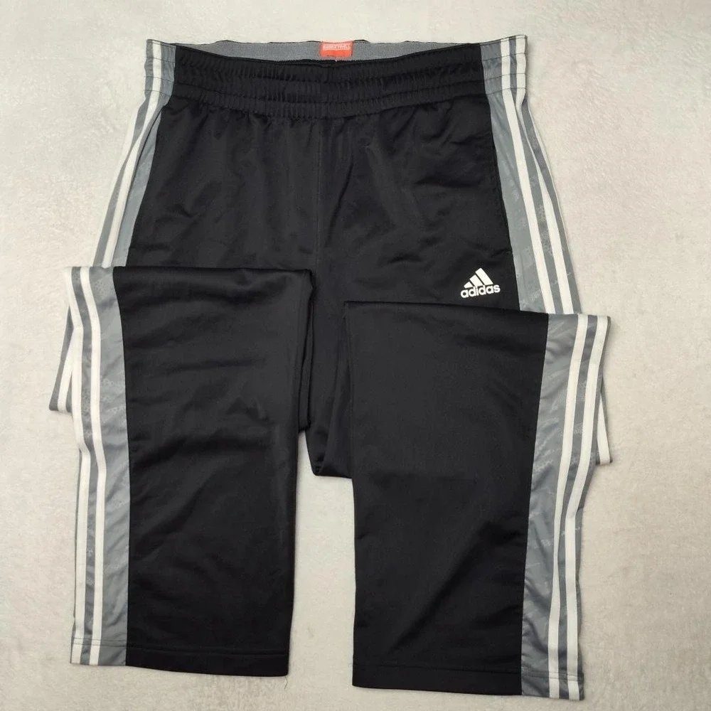 Adidas‎ Track Pants Mens L Black Side Stripe Lined Drawstring Tapered Basketball